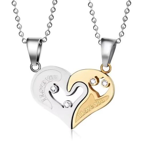 product_image_name-Fashion-Set de colliers couple cœur or & argent - Pendentif alliage 'I Love U' - Bijoux romantiques-1