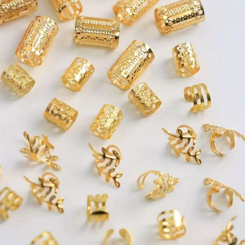 product_image_name-Fashion-34 Pcs Set de Cuff pour Coiffures - Anneaux Métalliques Creux Or pour Dreadlocks et Braids Tubulaires-2