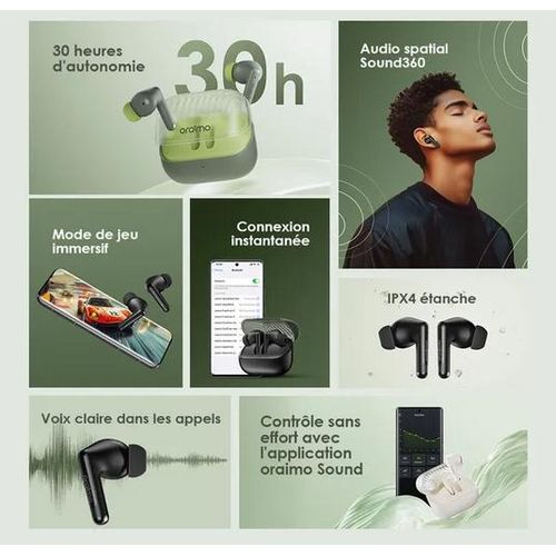 product_image_name-Oraimo-Écouteur Bluetooth SpaceBuds Neo Vert Treilis OTW 323 - Véritables écouteurs spatiaux sans fil - Réduction Bruit Audio 360 - 2 Micro-4