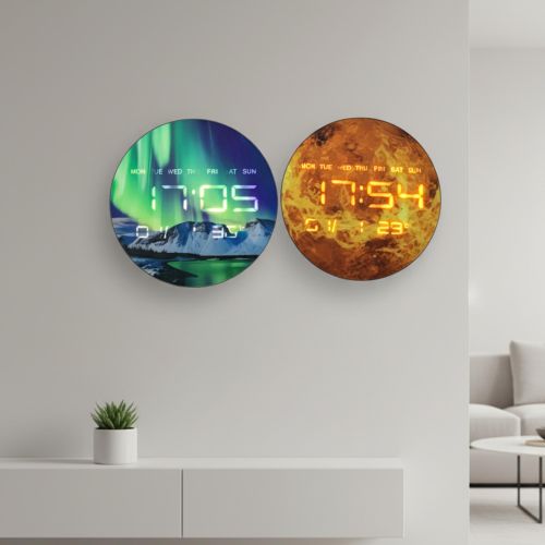 product_image_name-Generic-Horloge Murale LED Numérique 3D - Design Planète Mars, Silencieuse, Affichage Date/Température - Décoration Astro Futuriste pour Bureau & Salon-2