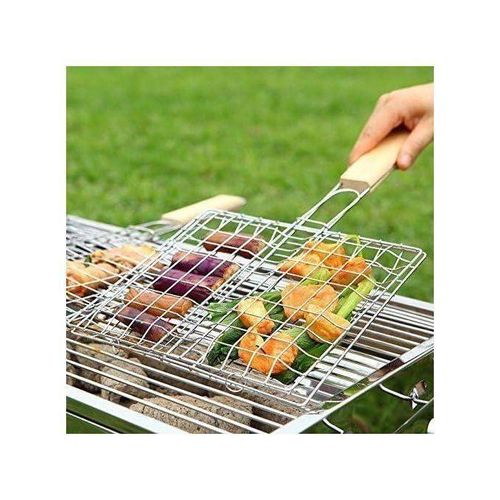 product_image_name-Generic-Panier à Grillades N Acier Inoxydable De Qualité Supérieure Avec Poignée En Bois – Idéal Pour Le Poisson, Les Légumes, Les Steaks, Les Crevettes-1