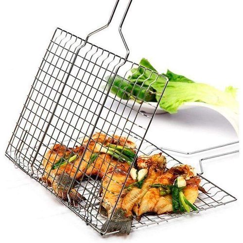 product_image_name-Generic-Panier à Grillades N Acier Inoxydable De Qualité Supérieure Avec Poignée En Bois – Idéal Pour Le Poisson, Les Légumes, Les Steaks, Les Crevettes-2