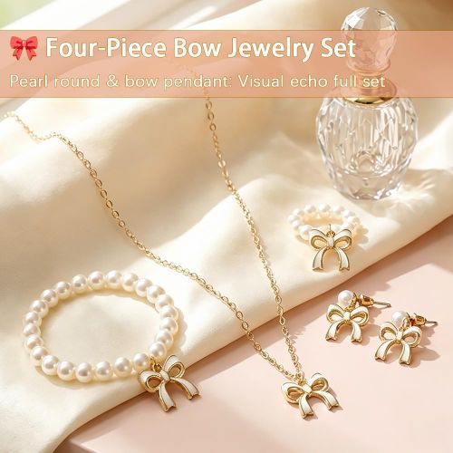 ARHANORY Ensemble 5 pièces montre à nœud et bijoux perles pour femme montre à quartz - Blanc - image 4
