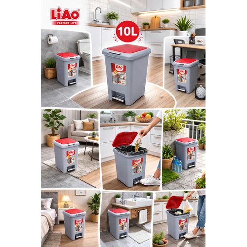 product_image_name-Liao-Poubelle à Pédale 10L   - Design Moderne & Ergonomique - Plastique Haute Résistance - Idéale Cuisine, Salle de Bain ou Bureau - Gris et Rouge-3