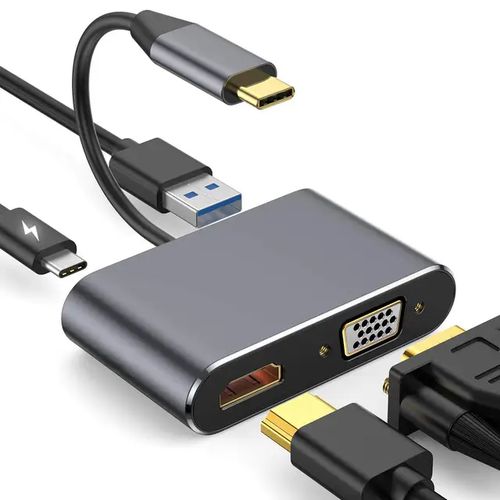 Adaptateur Multiport USB-C vers HDMI ou VGA avec Ethernet et Hub USB - 4K @  30 Hz - 0.15 m