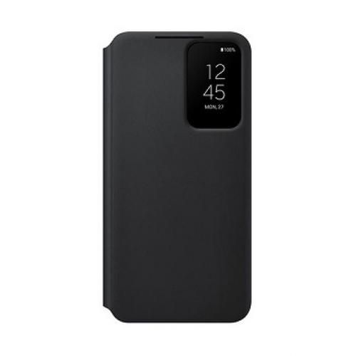 Test d'un étui noir en simili-cuir pour Samsung Galaxy S22 
