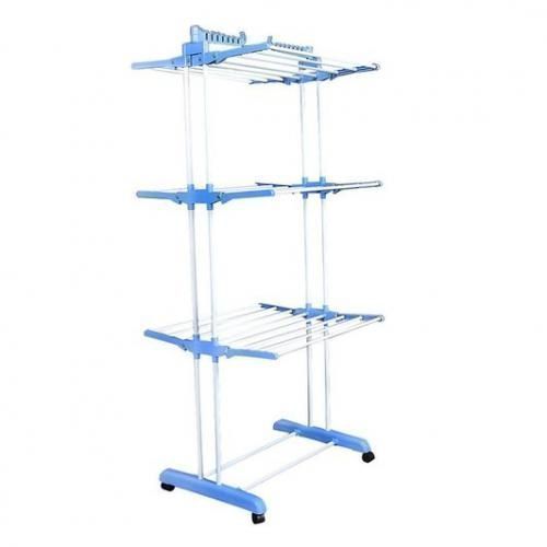 product_image_name-Generic-Séchoir à Linge Pliable - 3 Niveaux Réglables - Grande Capacité Avec Roues - Bleu-2