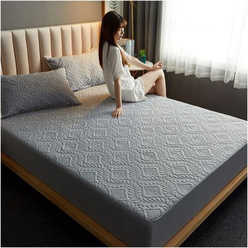 product_image_name-Generic-1 Pièce Housse de matelas matelassée imperméable, drap avec élastique - 1.5M X 2M - Gris Foncé-3