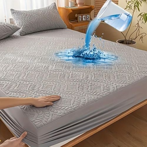 product_image_name-Generic-1 Pièce Housse de matelas matelassée imperméable, drap avec élastique - 1.5M X 2M - Gris Foncé-4