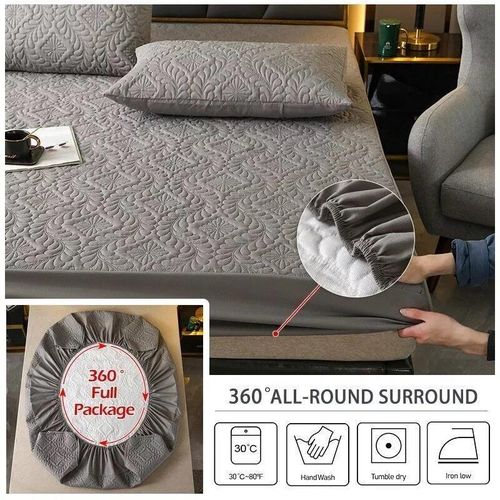 product_image_name-Generic-1 Pièce Housse de matelas matelassée imperméable, drap avec élastique - 1.5M X 2M - Gris Foncé-7