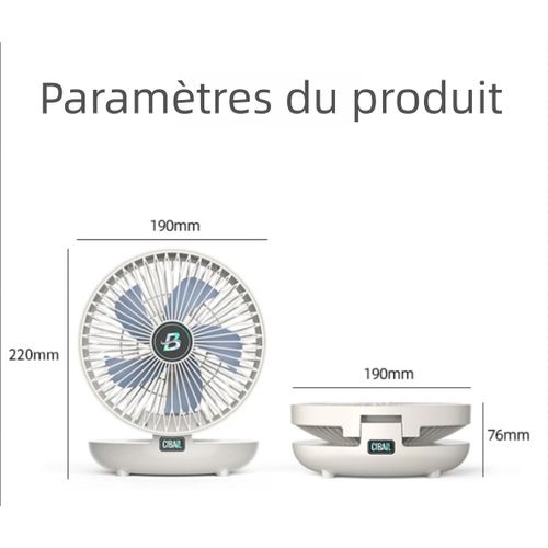 product_image_name-Generic-Ventilateur de bureau rechargeable Ventilateur domestique Ventilateur de camping Ventilateur portable mural Ventilateur de bureau 2 en 1 pliable -4