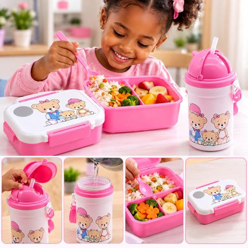 Generic Kit Lunch Box Enfant + Gourde Isotherme – Motif Ourson - image 4