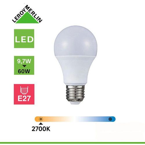 Leroy Merlin Ampoule à Vis E27 - LED - 8.5 W (équi 60W) = 806 Lm - 2700K /  Lumière Jaune - Prix pas cher