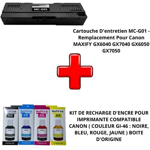 product_image_name-Generic-PACKAGE INCLUANT : KIT DE RECHARGE D'ENCRE POUR IMPRIMANTE COMPATIBLE CANON COULEUR GI-46 + Cartouche D'entretien MC-G01 - Remplacement Pour Canon MAXIFY GX6040 GX7040 GX6050 GX7050-2