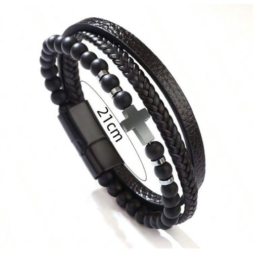 product_image_name-Fashion-Bracelet multi-couches homme - Croix & perles noires-2