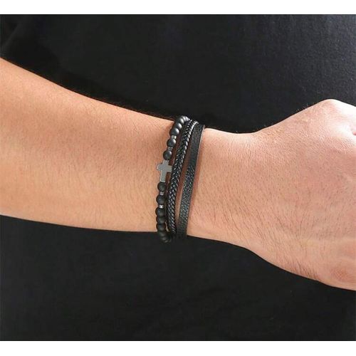 product_image_name-Fashion-Bracelet multi-couches homme - Croix & perles noires-3