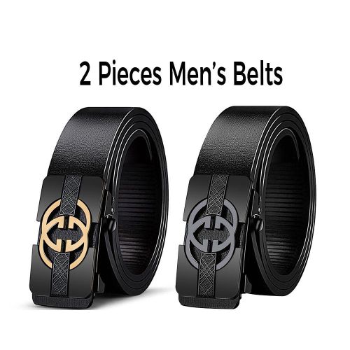 ZARSYN Lot de 2 Ceintures Homme à Boucle Automatique - Ensemble de Ceintures à Crémaillère en Cuir PU Réglable - Ceinture Business Casual