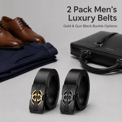 ZARSYN Lot de 2 Ceintures Homme à Boucle Automatique - Ensemble de Ceintures à Crémaillère en Cuir PU Réglable - Ceinture Business Casual - image 8