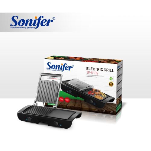 product_image_name-Sonifer-Presse à Panini & Grill Sans Fumée SF-6132 - Ouverture 180° - Noir-1