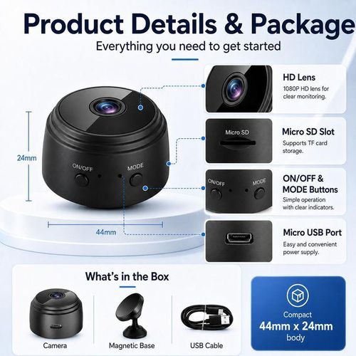 Generic Mini caméra cachée WIFI sans fil adaptée à la sécurité - Noir - image 7