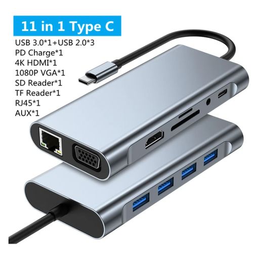 1 pc Portable Type-c Métal 11-en-1 Connecteur Fournitures D