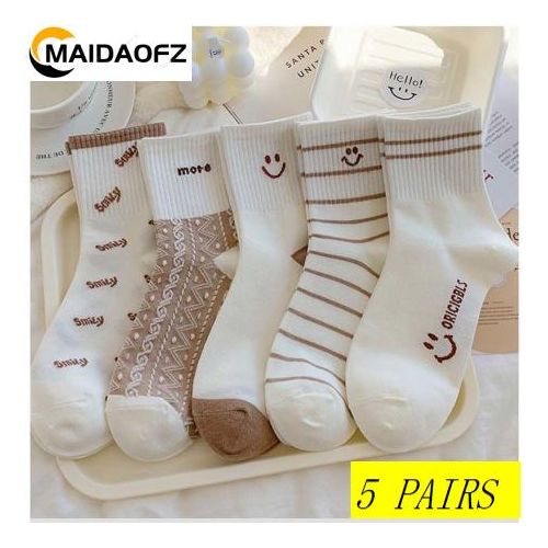 product_image_name-MAIDAOFZ-Mode 5 Paires Chaussettes En Coton Pur Femme Style Simple Lettre Medium Tube - 28-Couleur Aléatoire-1