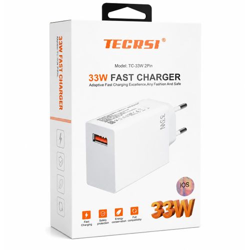 Generic TECRSI Chargeur Secteur Rapide 33W USB-A – Modèle TC-33W 2Pin – Blanc