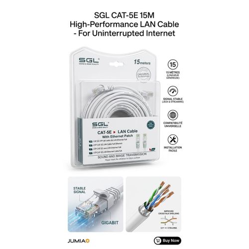 Generic Câble Réseau Ethernet Cat- 5E Lan Network RJ45 15m