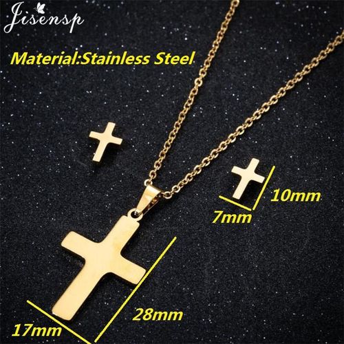 product_image_name-Fahion-Ensemble chaîne et boucles d'oreilles  pendentif croix de jésus, crucifix  Doré,  En Acier Inoxydable idéal cadeau de saint valentin pour vos femmes -1