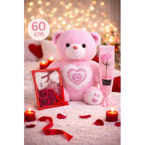 product_image_name-Generic-Pack Cadeau Romantique – Peluche Ourson 60cm + Roses + Fleur Éternelle-1