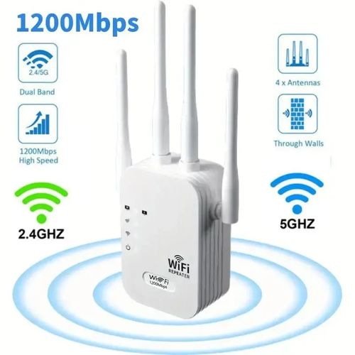 Puissant répéteur de portée Wifi sans fil - Répéteur Wifi 1200mbps avec 2  ports Ethernet, amplificateur Wifi 5ghz et 2.4ghz, prolongateur Wifi facile  à installer avec