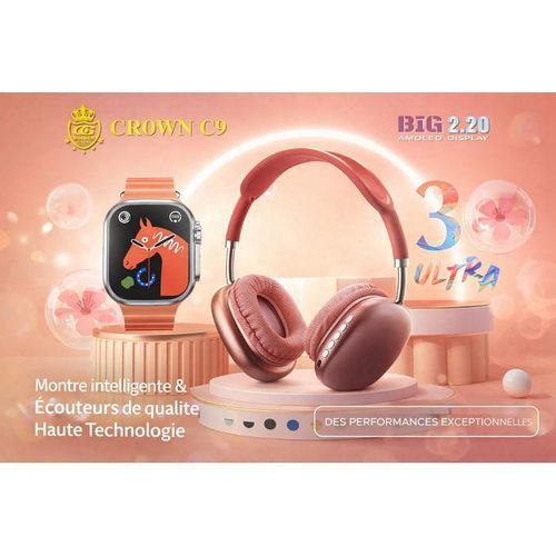 Generic Coffret Montre connectée Crown C9 Avec Caque P9 et 4 Bracelets