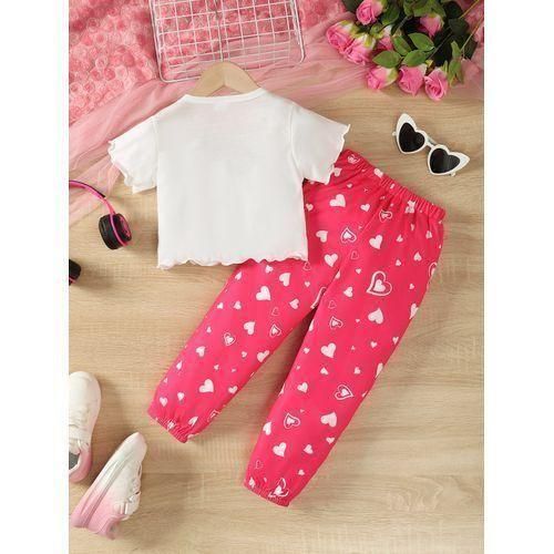 product_image_name-Catpapa-T-shirt à imprimé carton et pantalon à imprimé Love pour fille de 4 à 7 ans-3