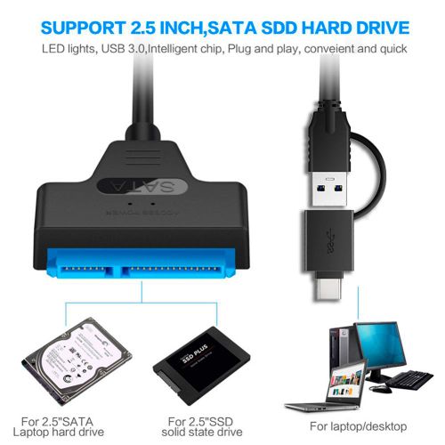 Generic Cable Adaptateur USB 3.0 - SATA Hdd/Ssd Type C + USB compatible Pc et Mac - image 2