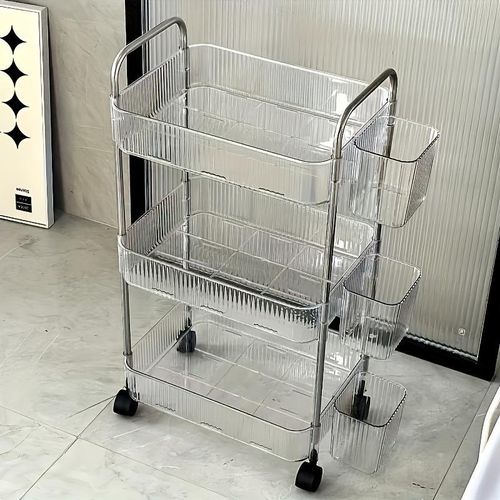 product_image_name-Generic-Chariot mobile avec roues, chariot de rangement en acrylique, unité de rayonnage à trois niveaux, adapté pour le rangement de cosmétiques, fabriqué en matériau transparent.-3
