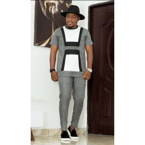 product_image_name-Fashion-Ensemble Tunique Homme Manche Courte De Couleur Grise-1