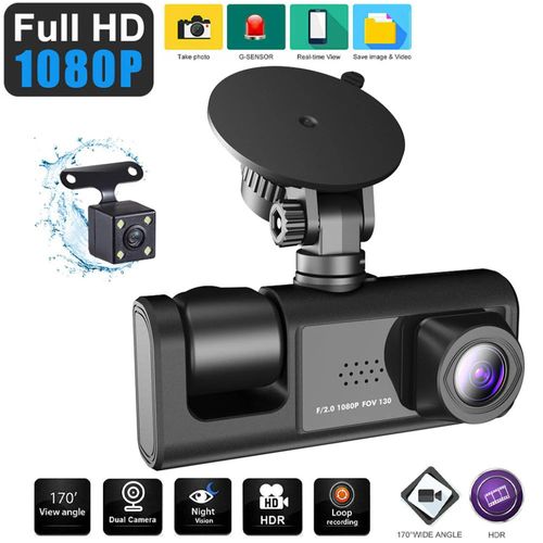 DVR De Voiture Vidéo 3 Objectif De Caméra DVR De Voiture, Caméra De Tableau  De Bord HD 1080P À 3 Canaux, Avec Vision Nocturne IR, Enregistrement En  Boucle, Capteur G, Moniteur De