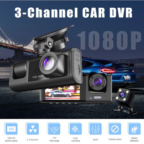 3 Caméra De Tableau De Bord À 3 Canaux Pour Voiture Enregistreur Vidéo  1080P Dashcam Boîtier Noir Double Objectif À L'intérieur De La Voiture DVR