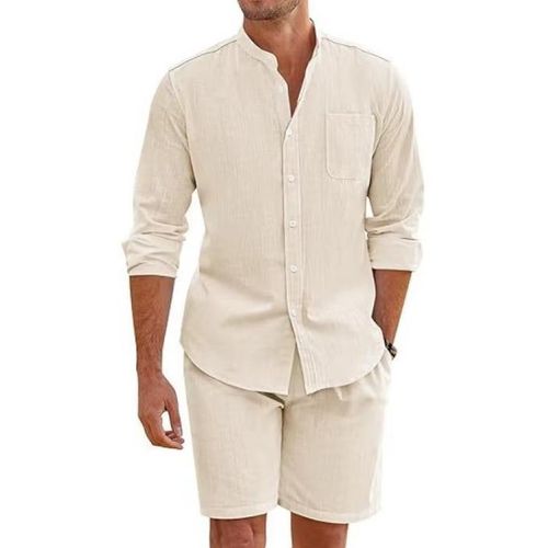 product_image_name-Fashion-Ensemble Homme 100% Coton – Chemise & Short Idéal pour Plage, Soirées Détente & Sorties Élégantes-1