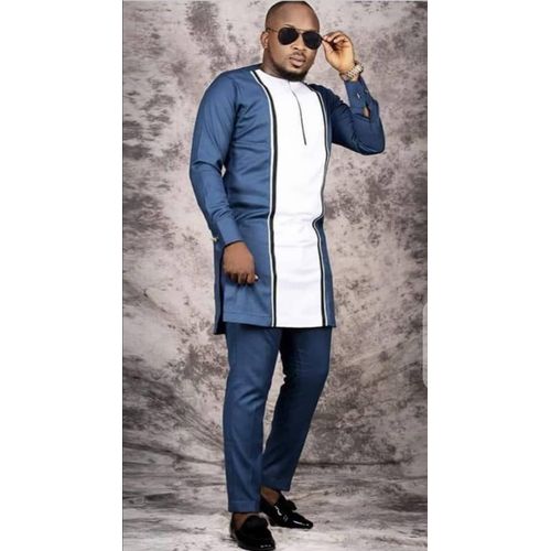 Fashion Ensemble Tunique Homme Manche Longue De Couleur Bleu blanc Prix pas cher Jumia CI