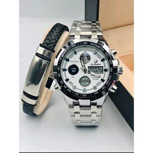 product_image_name-Quamer-Montre Homme En Acier Inoxydable Modèle De Luxe+bracelet Offert - Argent-1