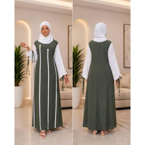 Mode Robe Longue Modeste Vert & Blanc Femme Chic