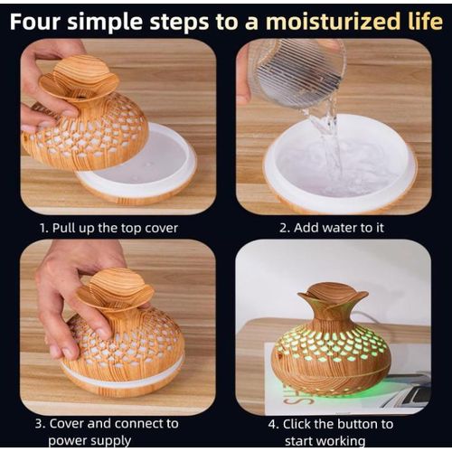 product_image_name-Generic-Humidificateur d'air USB 300ml, Mini Humidificateur, Humidificateur de Bureau, Humidificateur en Forme de Vase Creux avec Lumières de Nuit Colorées, 7 couleurs, 2 Modes de Brume - Finition bois foncé-6