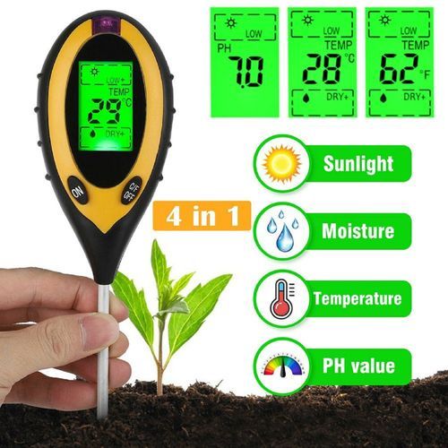 Testeur de Sol pH d'humidité Température Lumineuse 4 en 1 pH Meter de Sol  Humidité Testeur Terre Electronique pour Jardin Plantes Jaune