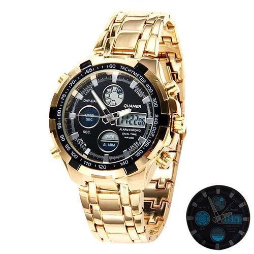 product_image_name-Quamer-Montre Dual Chrono Analogique Et Numérique Quamer - Or Fond Noir-1