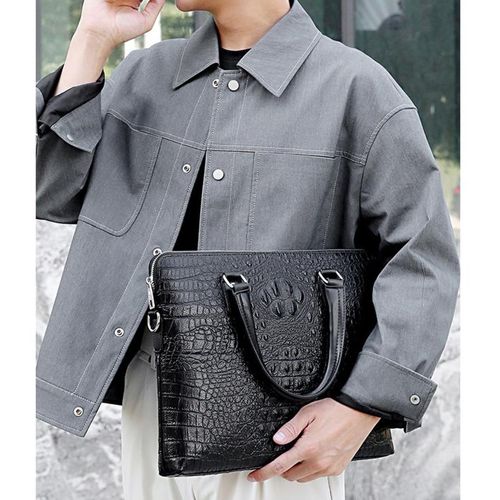 product_image_name-Fashion-Ensemble de 2 pièces - Mallette d'affaires pour hommes, Sacoche pour ordinateur portable motif crocodile pour hommes, Sac à main en diagonal, Sac à bandoulière - Noir-8