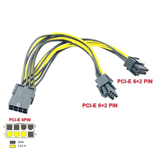 Câble Alimentation PCIe Carte Vidéo GPU 8 Pin 6 + 2 broches 2 x 8