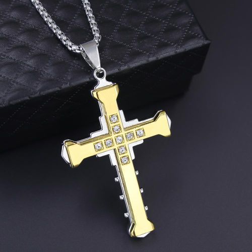 product_image_name-Fashion-Hommes Bijoux Golden Cross Diamond Necklace-2