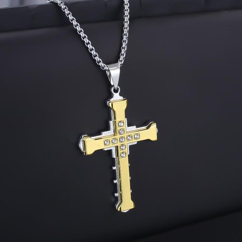 product_image_name-Fashion-Hommes Bijoux Golden Cross Diamond Necklace-3