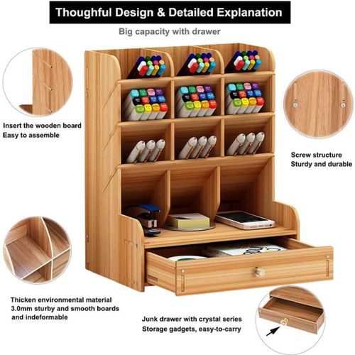 Organisateur de bureau en bois, porte-crayon, support de rangement